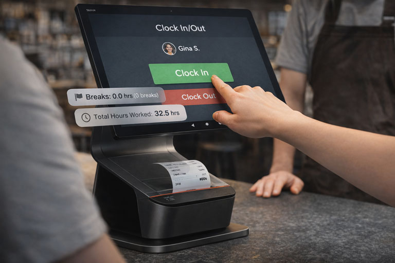 person clocking in on pos